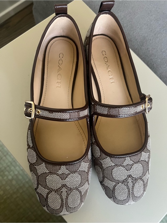 Coach Shoes - Coach Brown Signature Canvas Mary Jane Flats with Gold Buckle